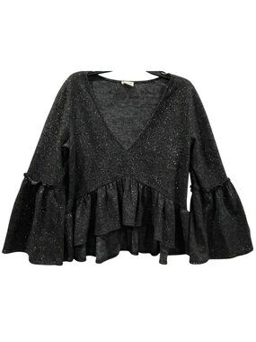 Peach Love Sparkly Peplum Sweater M Black Ruffled Dark Fairy Whimsygoth Festival